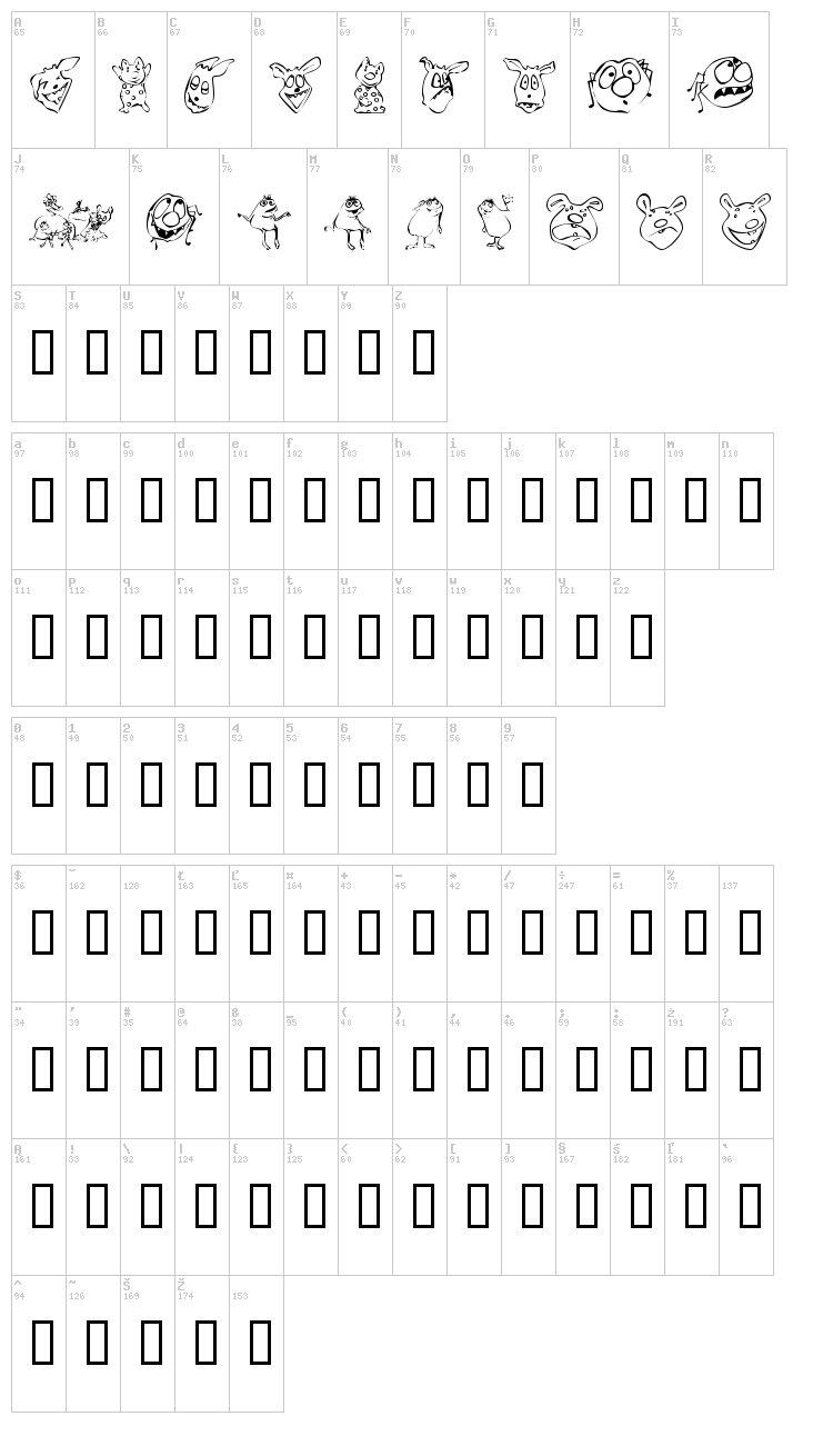 KR Lil Mites font map